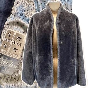 VINTAGE MCM 50s 60s faux fur open front coat jacket topper gray grey mid century